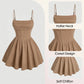 Mia Muse Women's A-Line Mini Short Dresses Square Neck Sleeveless Solid Red Elegant Party Summer Sexy Milkmaid Pleated Dresses