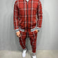 Men' 3D Plaid Sports Gentlemen Sets  Jacket Men Set Tracksuit Street Fashi Trend Fashion Stand-up Collar Zipper Sportswear Suit