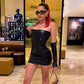Faux PU Leather With Gloves Party Dress Women Backless Sexy Hot Clubwear Skinny Slim Solid Fashion Bodycon Mini Dresses