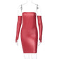 Faux PU Leather With Gloves Party Dress Women Backless Sexy Hot Clubwear Skinny Slim Solid Fashion Bodycon Mini Dresses