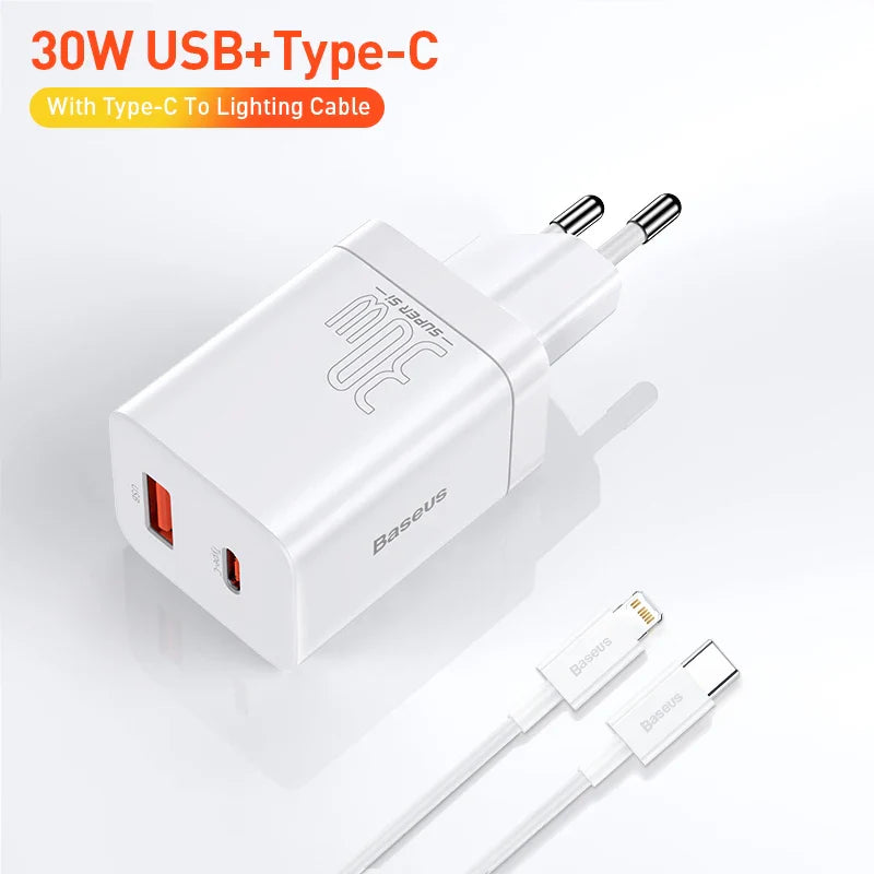 Адаптер зарядного пристрою Baseus Super Si 30W USB C для iPhone 14 13 12 Pro Max iPad Type C QC 3.0 PD швидка зарядка для Xiaomi Quick Charger