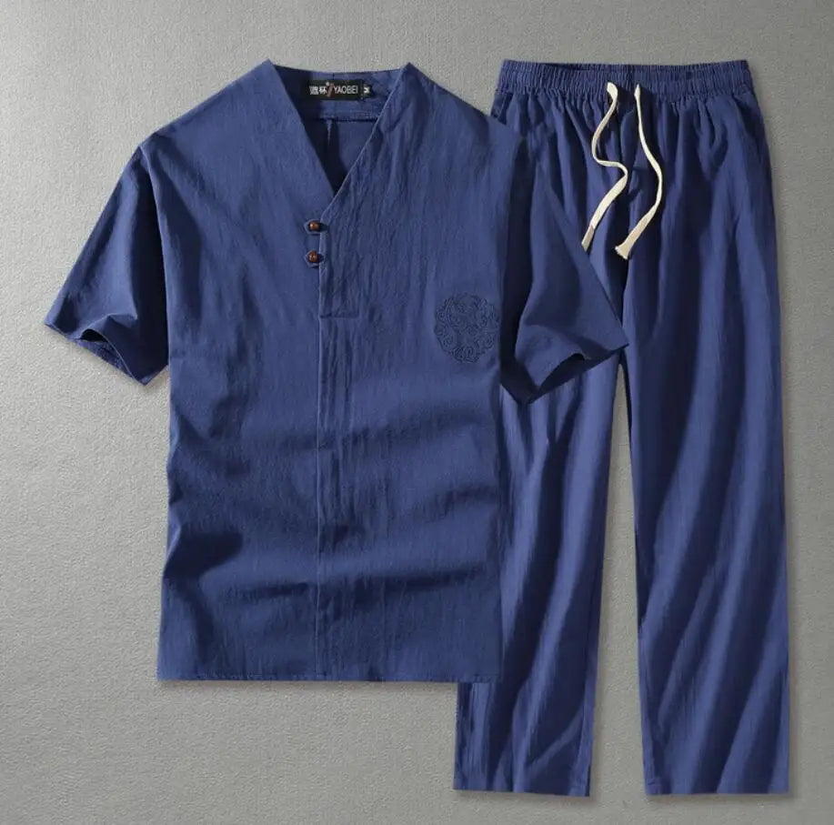 Men's Clothing Large Size Tracksuit Husband  Summer Suit Linen t-shirt Fashion Male Set Chinese Style 8XL 9XL plus Two Piece