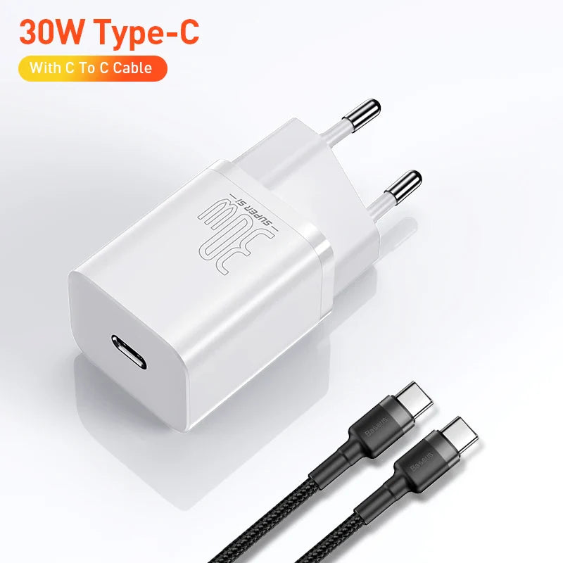 Адаптер зарядного пристрою Baseus Super Si 30W USB C для iPhone 14 13 12 Pro Max iPad Type C QC 3.0 PD швидка зарядка для Xiaomi Quick Charger