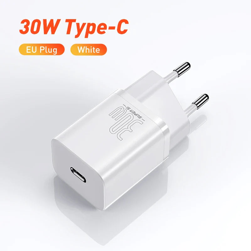 Адаптер зарядного пристрою Baseus Super Si 30W USB C для iPhone 14 13 12 Pro Max iPad Type C QC 3.0 PD швидка зарядка для Xiaomi Quick Charger