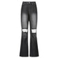 Women Vintage Ripped Flare Bell Bottom Jeans High Waisted Wide Leg Raw Hem Denim Pants Casual Slim Fitting Trousers with Pocket