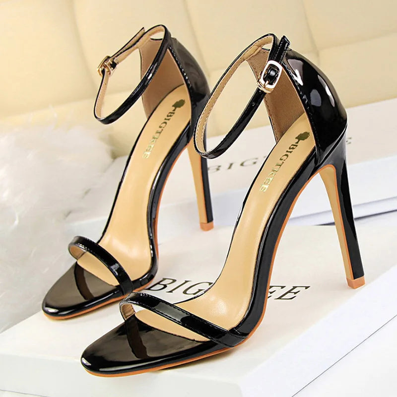 BIGTREE Shoes Super High Heels 11cm Women Shoes Patent Leather Woman Pumps Sexy Women Heels Stiletto Open Toe Ladies Shoes 2025