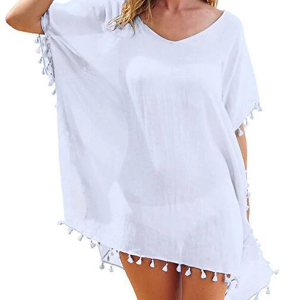 Women Beachwear Swimwear Bikini Beach Wear Cover Up Tassel Summer Dress Loose Solid Pareo Cover Ups