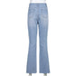 Women Vintage Ripped Flare Bell Bottom Jeans High Waisted Wide Leg Raw Hem Denim Pants Casual Slim Fitting Trousers with Pocket