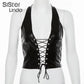 Sisterlinda Sexy Punk Y2K Black PU Leather Crop Top Womens Sleeveless Deep V Neck Backless Camisole Fashion Party Club Vests2021