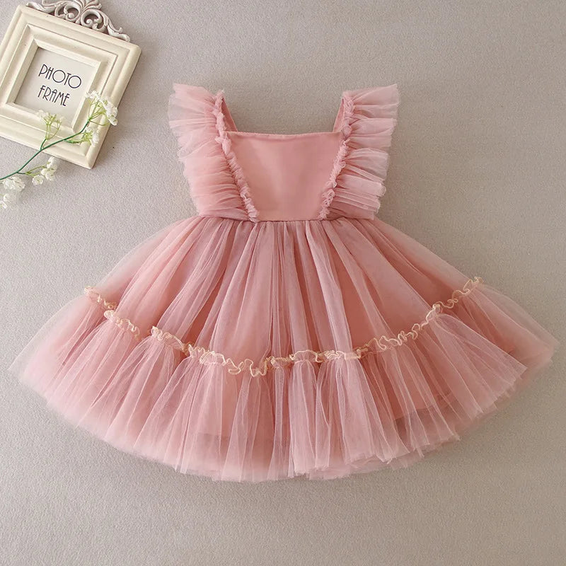 HETISO New Baby Girl Baptism Dresses Toddler Christening Gowns Children's Clothes Summer Birthday Wedding Dress for Newborn 3-24