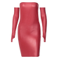 Faux PU Leather With Gloves Party Dress Women Backless Sexy Hot Clubwear Skinny Slim Solid Fashion Bodycon Mini Dresses