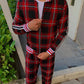Men' 3D Plaid Sports Gentlemen Sets  Jacket Men Set Tracksuit Street Fashi Trend Fashion Stand-up Collar Zipper Sportswear Suit