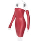 Faux PU Leather With Gloves Party Dress Women Backless Sexy Hot Clubwear Skinny Slim Solid Fashion Bodycon Mini Dresses