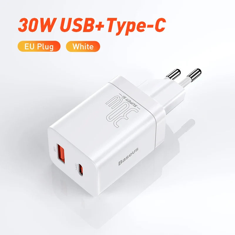 Адаптер зарядного пристрою Baseus Super Si 30W USB C для iPhone 14 13 12 Pro Max iPad Type C QC 3.0 PD швидка зарядка для Xiaomi Quick Charger
