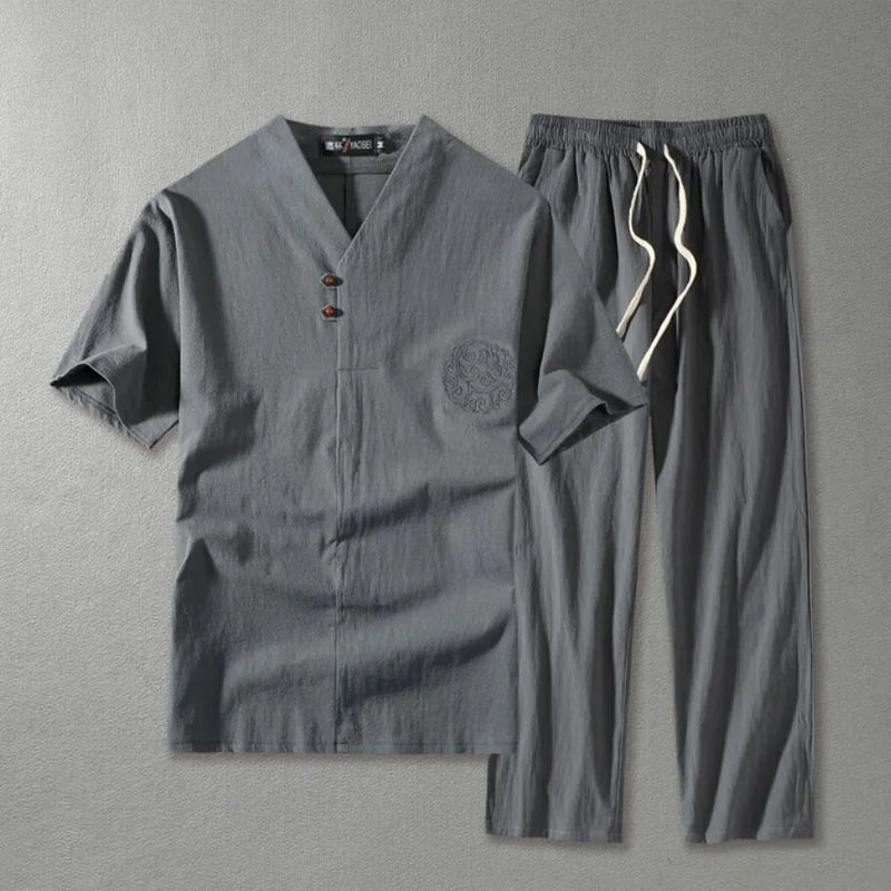 Men's Clothing Large Size Tracksuit Husband  Summer Suit Linen t-shirt Fashion Male Set Chinese Style 8XL 9XL plus Two Piece