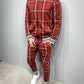 Men' 3D Plaid Sports Gentlemen Sets  Jacket Men Set Tracksuit Street Fashi Trend Fashion Stand-up Collar Zipper Sportswear Suit