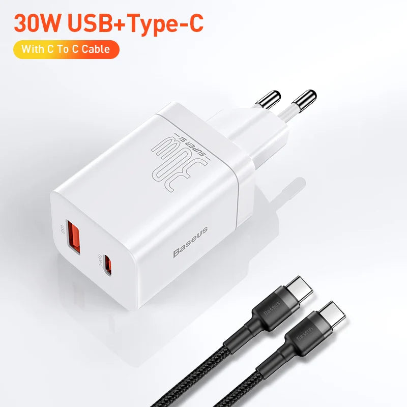 Адаптер зарядного пристрою Baseus Super Si 30W USB C для iPhone 14 13 12 Pro Max iPad Type C QC 3.0 PD швидка зарядка для Xiaomi Quick Charger