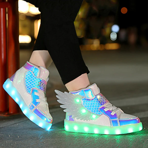Wings Shoes For Kid Summer Girl Fashion Casual Children Footwear Design Brand Boots Boy Lighted Up Led Sport Sneakers