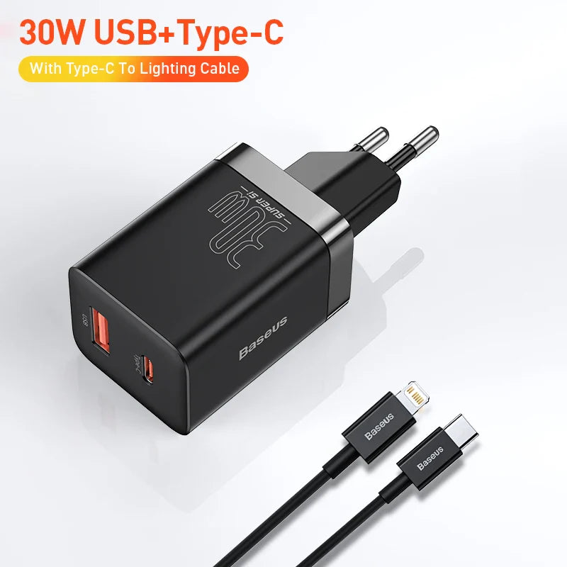 Адаптер зарядного пристрою Baseus Super Si 30W USB C для iPhone 14 13 12 Pro Max iPad Type C QC 3.0 PD швидка зарядка для Xiaomi Quick Charger