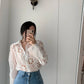 New Fashion Autumn Long Sleeve White Women Blouse Sexy Hollow Out Floral Embroidery Female Shirt Vintage Loose Casual Tops 13369