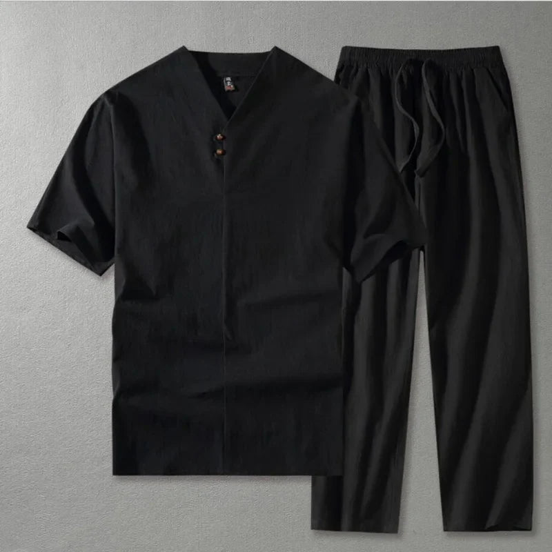 Men's Clothing Large Size Tracksuit Husband  Summer Suit Linen t-shirt Fashion Male Set Chinese Style 8XL 9XL plus Two Piece