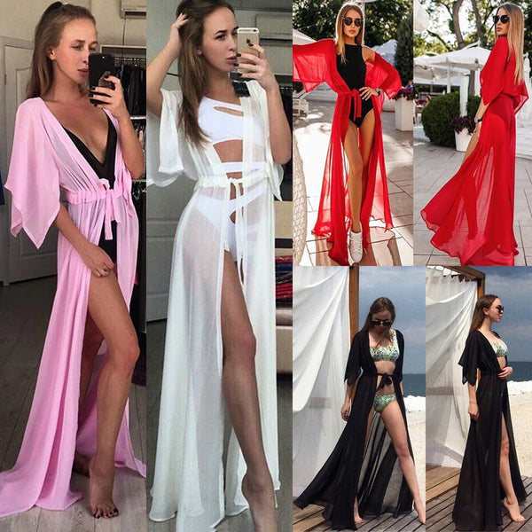 Summer Women Sexy Bikini Cover Up Chiffon Robe Tunic  Swimsuit Beach Long Dress Bathing Suit