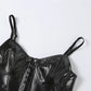 Sisterlinda Sexy Punk Y2K Black PU Leather Crop Top Womens Sleeveless Deep V Neck Backless Camisole Fashion Party Club Vests2021