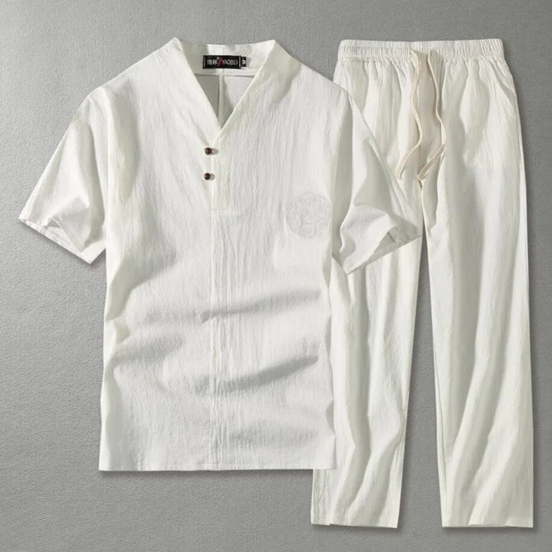 Men's Clothing Large Size Tracksuit Husband  Summer Suit Linen t-shirt Fashion Male Set Chinese Style 8XL 9XL plus Two Piece