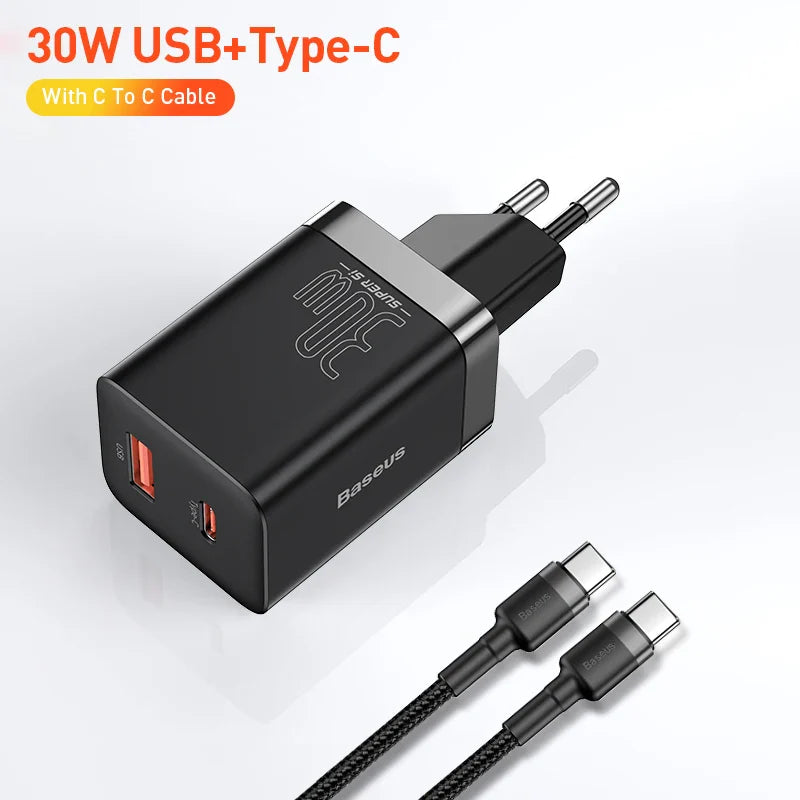 Адаптер зарядного пристрою Baseus Super Si 30W USB C для iPhone 14 13 12 Pro Max iPad Type C QC 3.0 PD швидка зарядка для Xiaomi Quick Charger