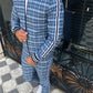 Men' 3D Plaid Sports Gentlemen Sets  Jacket Men Set Tracksuit Street Fashi Trend Fashion Stand-up Collar Zipper Sportswear Suit
