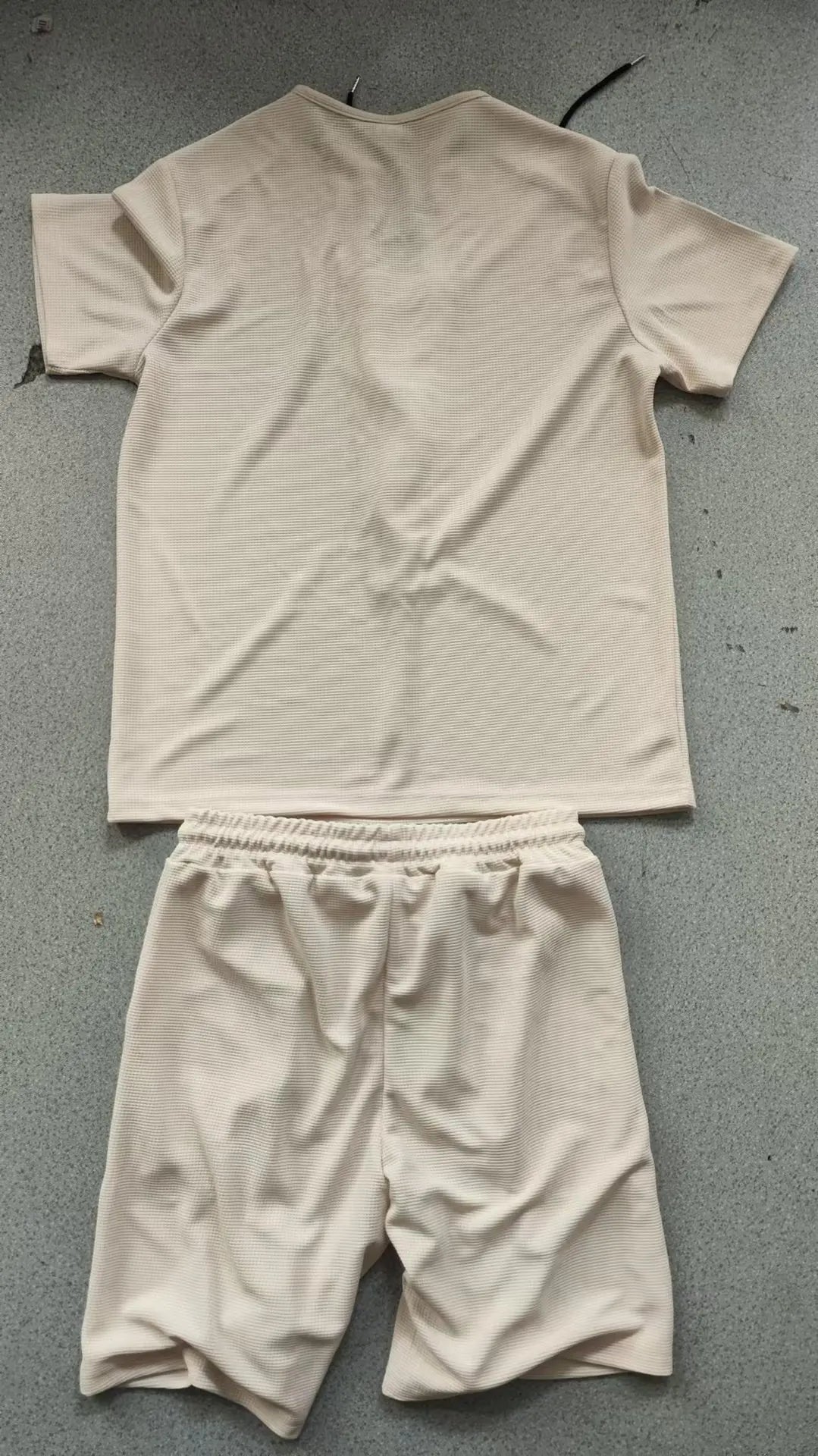 2025 summer men's new leisure fashion city wear rope round neck T trend Waffle short-sleeved shorts two-piece suit