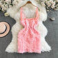 Hotsweet Straps Elegant Sleeveless Backless Lace Three-dimensional Floral Slim Short Dresses Evening High Street Autumn Clothing