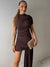 JULISSA MO Irregular Round Neck Ruched Ribbon Women Dress Coffee Sleeveless High Waist Mini Dress Summer Slim Party Club Outfits