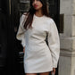 TRAFZA Autumn New Fashion Women Dresses Solid Long Lantern Sleeves Zipper Female Chic Holiday Style Loose Mini Dress Mujer