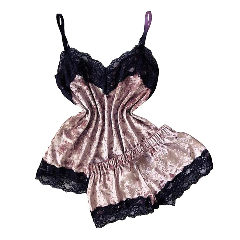 Sexy Lingerie Women Sleep Wear Camisole Bow Shorts V-Neck Tops Velvet Pajamas Sleepwear Women Clothing For Homewear