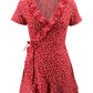 Summer Women’s Floal A-Line Dress Sweet Elegant Floral Ruffles V-neck Bandage Short Dress for Lady Chic Flowers Mini Dress