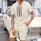 2025 summer men's new leisure fashion city wear rope round neck T trend Waffle short-sleeved shorts two-piece suit