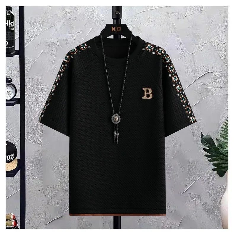 Summer New Fashion Trend Short Sleeve Shorts Ice Silk Suit Men Loose Sports Breathable Large Size High Quality Two-Piece Set