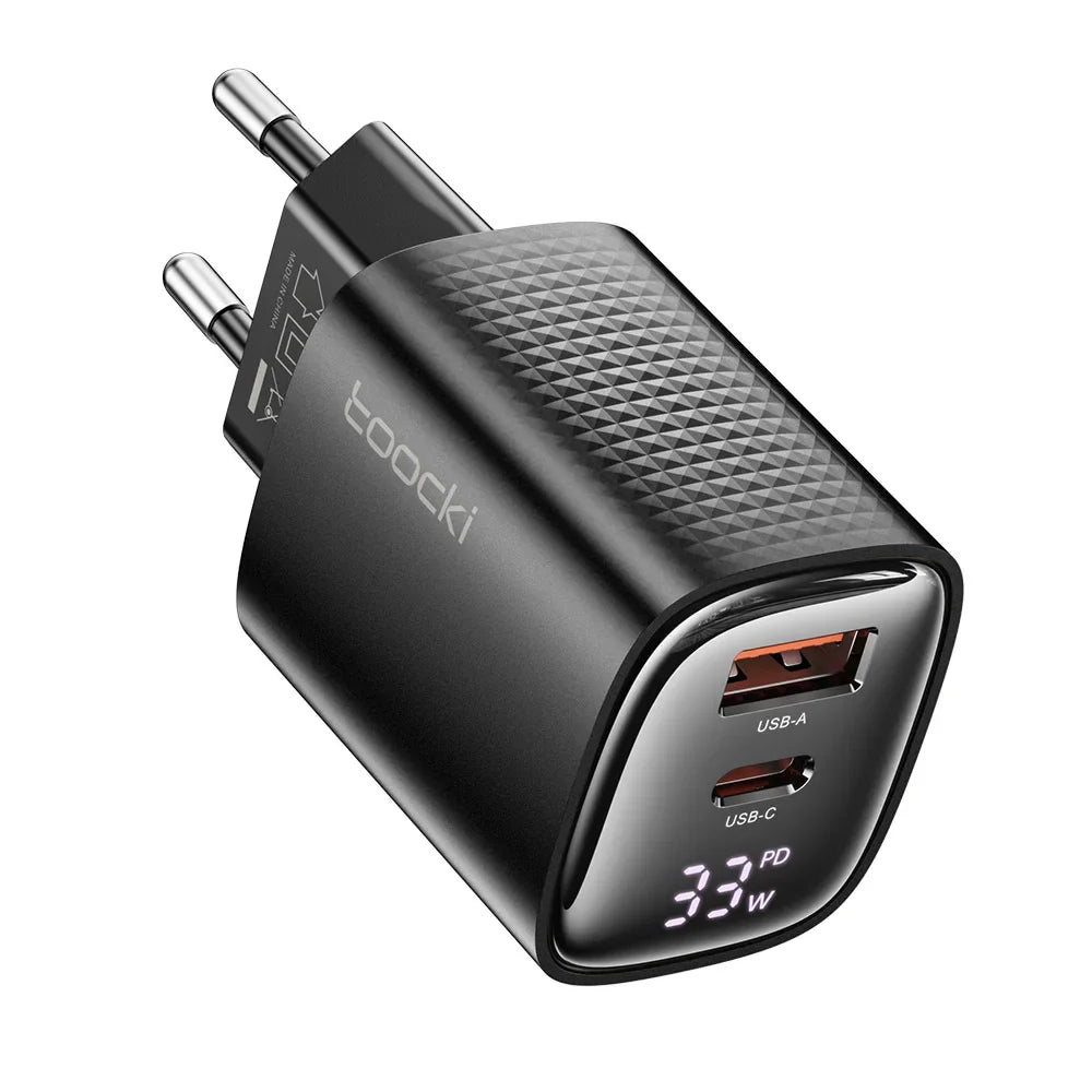 Зарядний пристрій Toocki GaN USB 33W з цифровим дисплеєм QC3.0 PD швидка зарядка Type C для iPhone 15 14 13 Pro Max Smausng Xiaomi Honor POCO