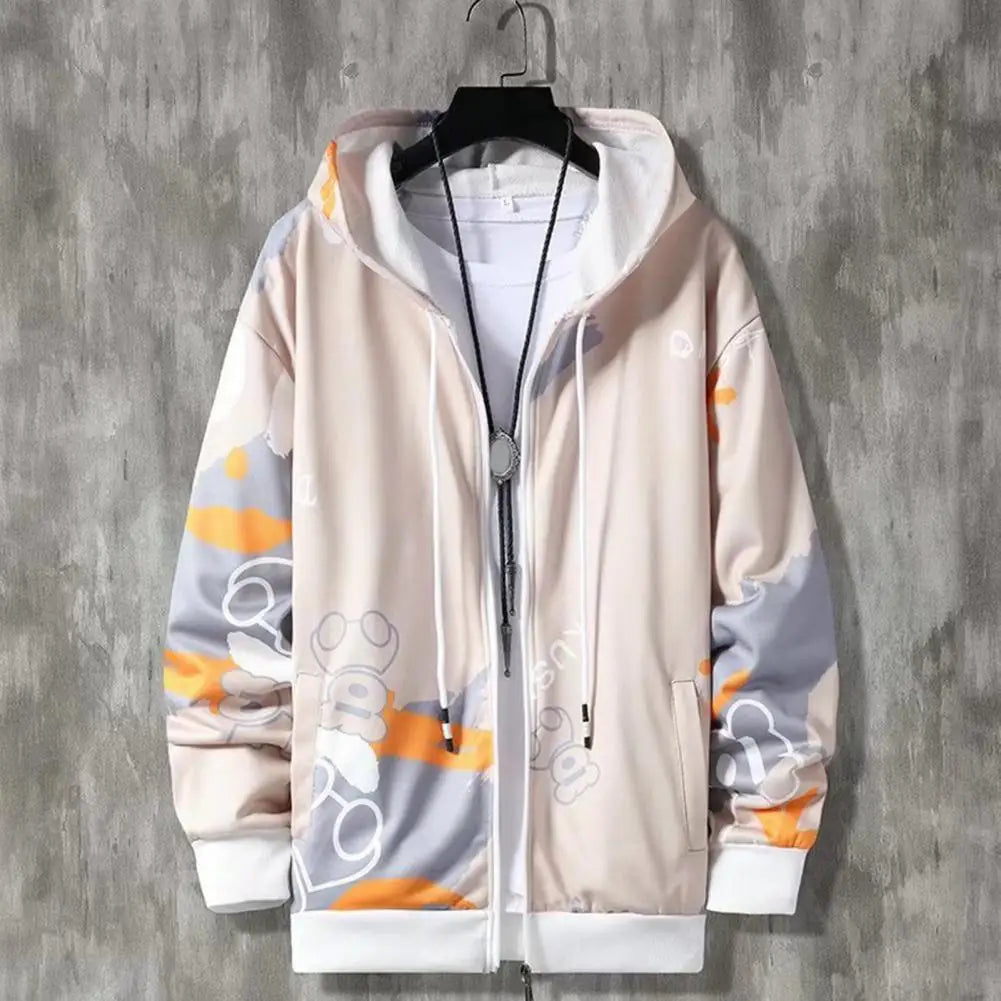 2 Pcs/Set Men Coat Pants Suit Hooded Letter Print Drawstring Loose Jogging Set Hip Hop Ankle-banded Men Sportwear Tracksuit