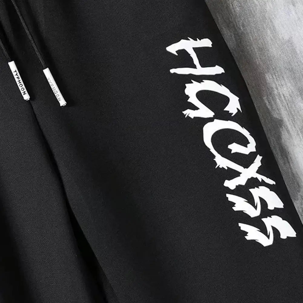 2 Pcs/Set Men Coat Pants Suit Hooded Letter Print Drawstring Loose Jogging Set Hip Hop Ankle-banded Men Sportwear Tracksuit
