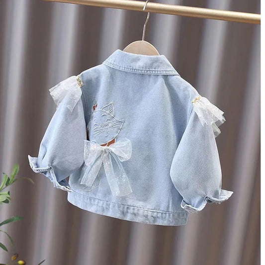 Children's Denim Jackets Girl Trench Jean Lace Jackets Girls Kids Lace Clothing Baby Coat Spring Autumn Windbreaker 2022