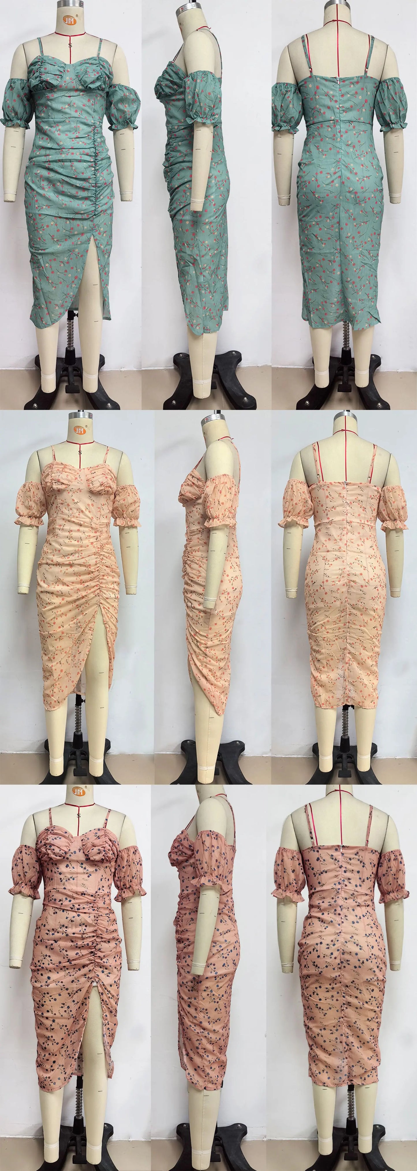 Spring/Summer New Flower Print Wrapped Chest Irregular Strap Dress Summer Short sleeved High slit Women's Party Clothing
