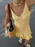 Tossy Knit Ruffled Hollow Out Mini Dress Female V-Neck See-Through Holiday Beach Casual Clothes Summer Women's Knitwear Dress