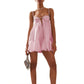 Women Loose Spaghetti Strap Dress Summer Crystal Rhinestone Cutout Cocktail Party Mini A-line Dress for Beach Nightclub