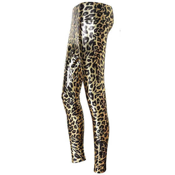 Leopard Leggings women's gold mid waist Leggings Female Shiny leopard elastic Ankle-Length Leggings fashion Casual  Pants
