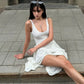 Talenza Mesh Patchwork Slit Mini Dress Women's New Solid Color Vest High Waist Dress Sexy Smocked Sleeveless Slim Mini Dress