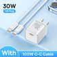 Зарядний пристрій Baseus 30W GaN для телефону, зарядний пристрій для iPhone 16 15 14 13 12 Pro Max, USB C зарядний пристрій, підтримка PD QC PPS швидкої зарядки для ноутбука