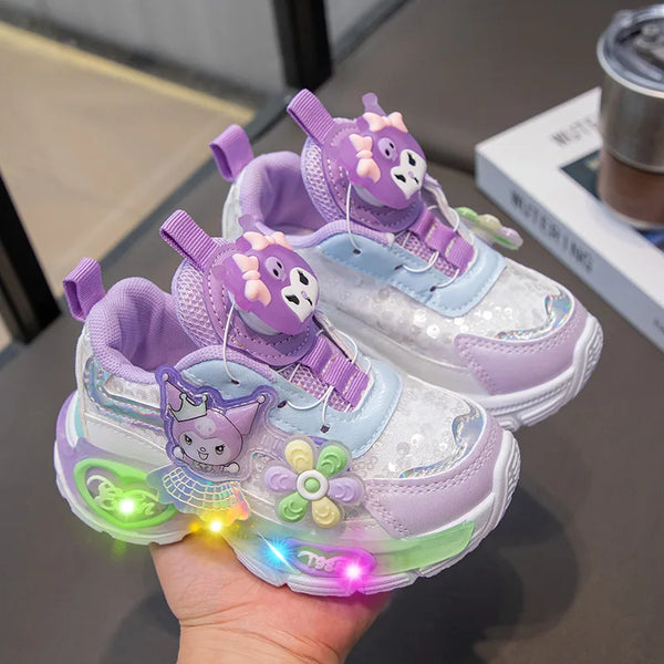 Sanrio hello kitty spring autumn children new sports shoes princess lighting casual shoes girls rotating button running shoes