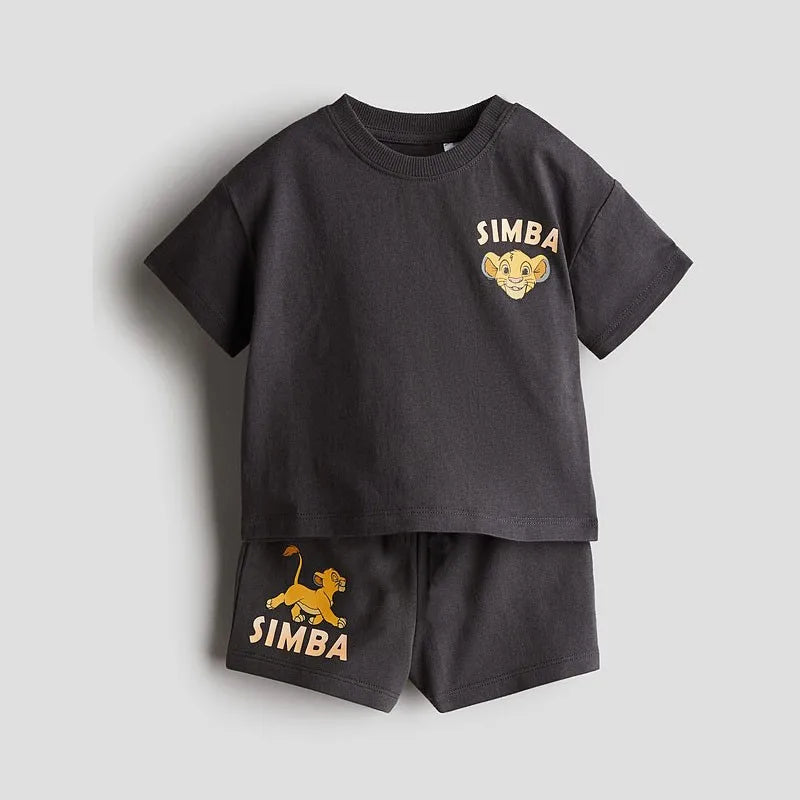 Одяг для хлопчиків з принтом Simba, спортивний костюм, новий літній костюм з короткими рукавами, дитячий одяг, вільна мода, дитяча футболка, наряди